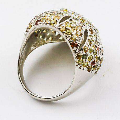 DOMED STERLING SILVER RING WITH PAVÈ-SET SONGEA-MINED YELLOW & ORANGE NATURAL SAPPHIRES