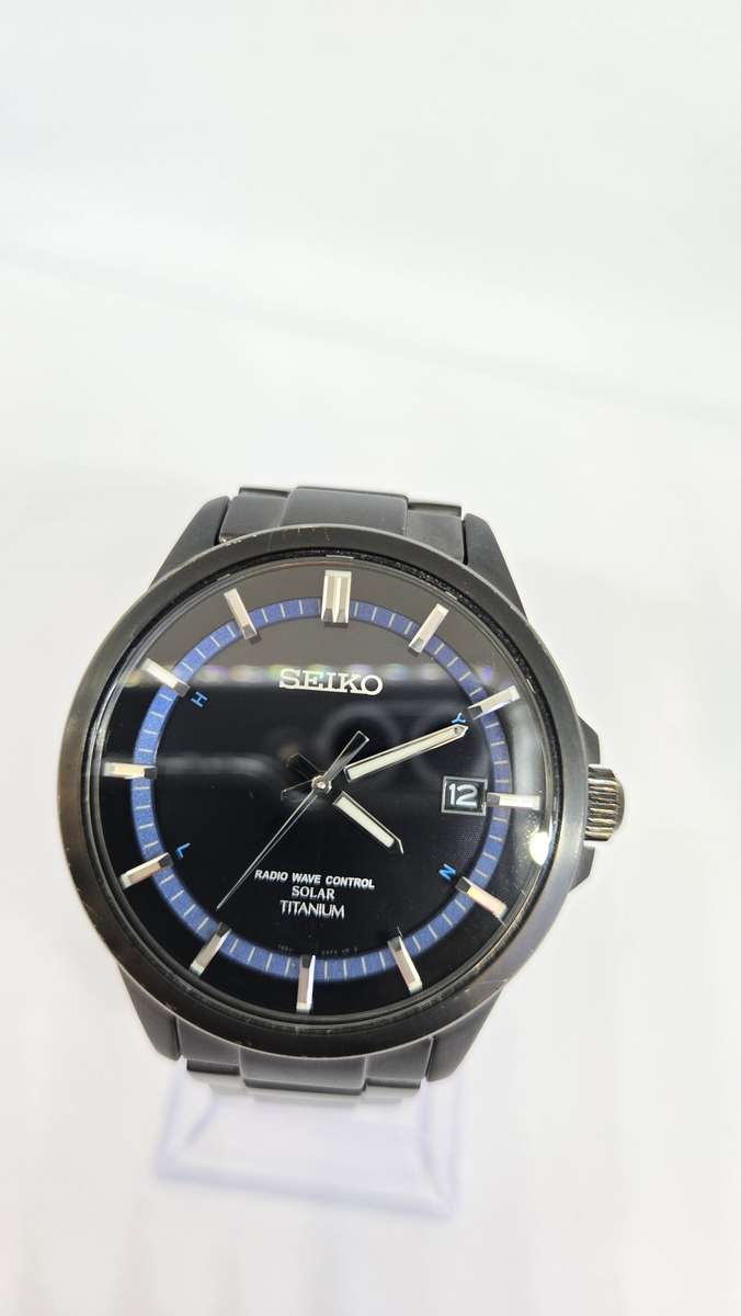 Men's Black Seiko Titanium Solar Watch (Japanese Import)