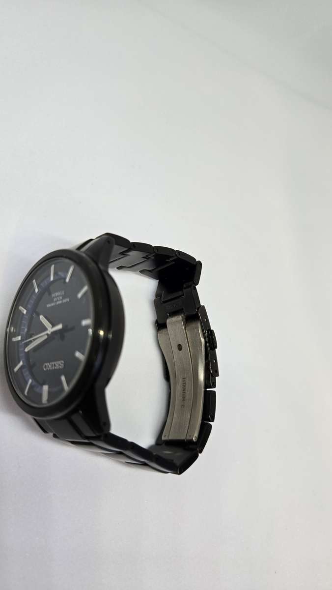 Men's Black Seiko Titanium Solar Watch (Japanese Import)