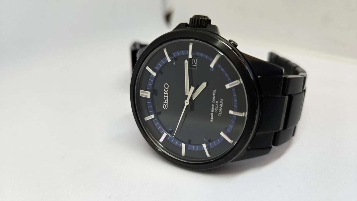 Men's Black Seiko Titanium Solar Watch (Japanese Import)