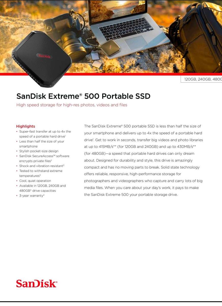 Sandisk Extreme 500 portable drive (240gb SSD)