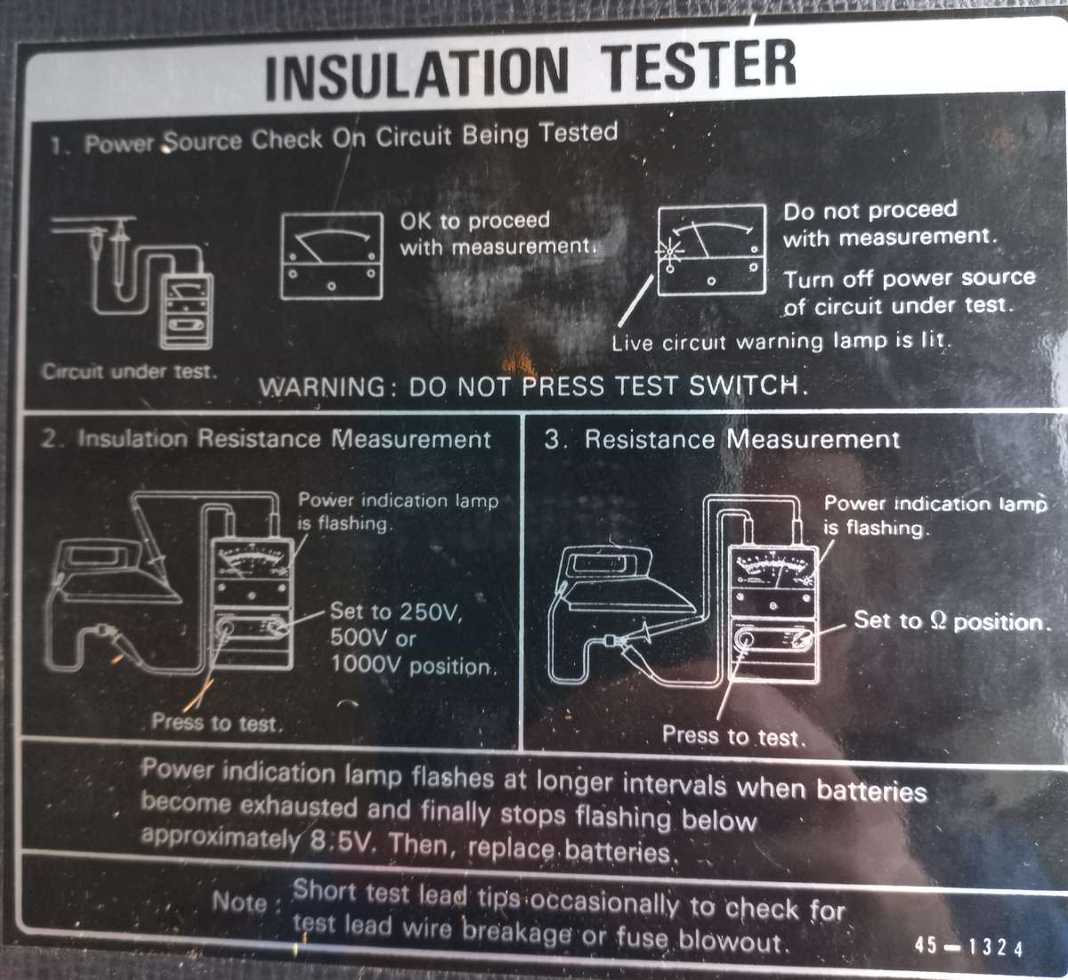 Isolation tester (Megger) ohms, 250v, 500v & 1000v