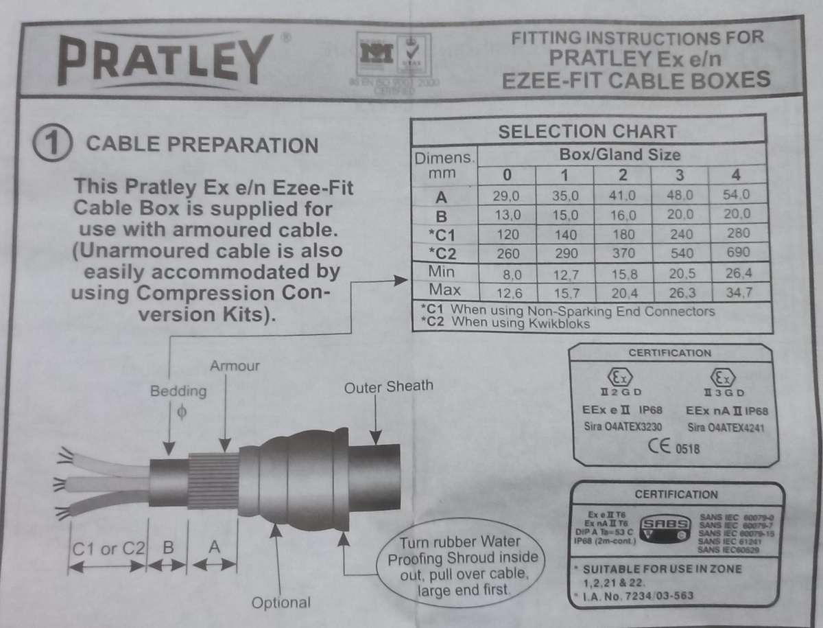 Pratley Ezee-Fit 3way cable box Min outer cable diameter of 26.4mm & max 34.7mm