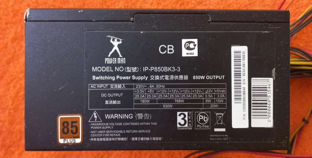 850w computer power supply - working order - see photos