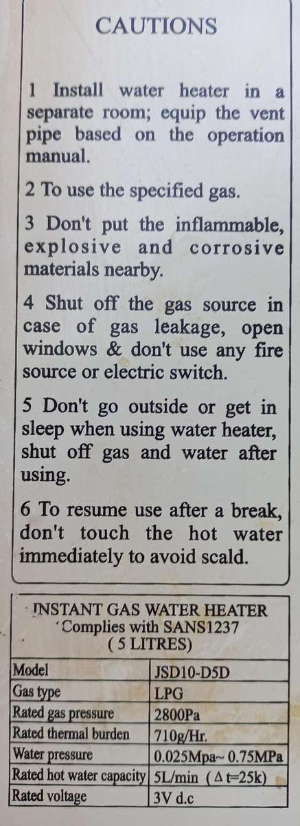 Totai 5L gas geyser - see photos & description