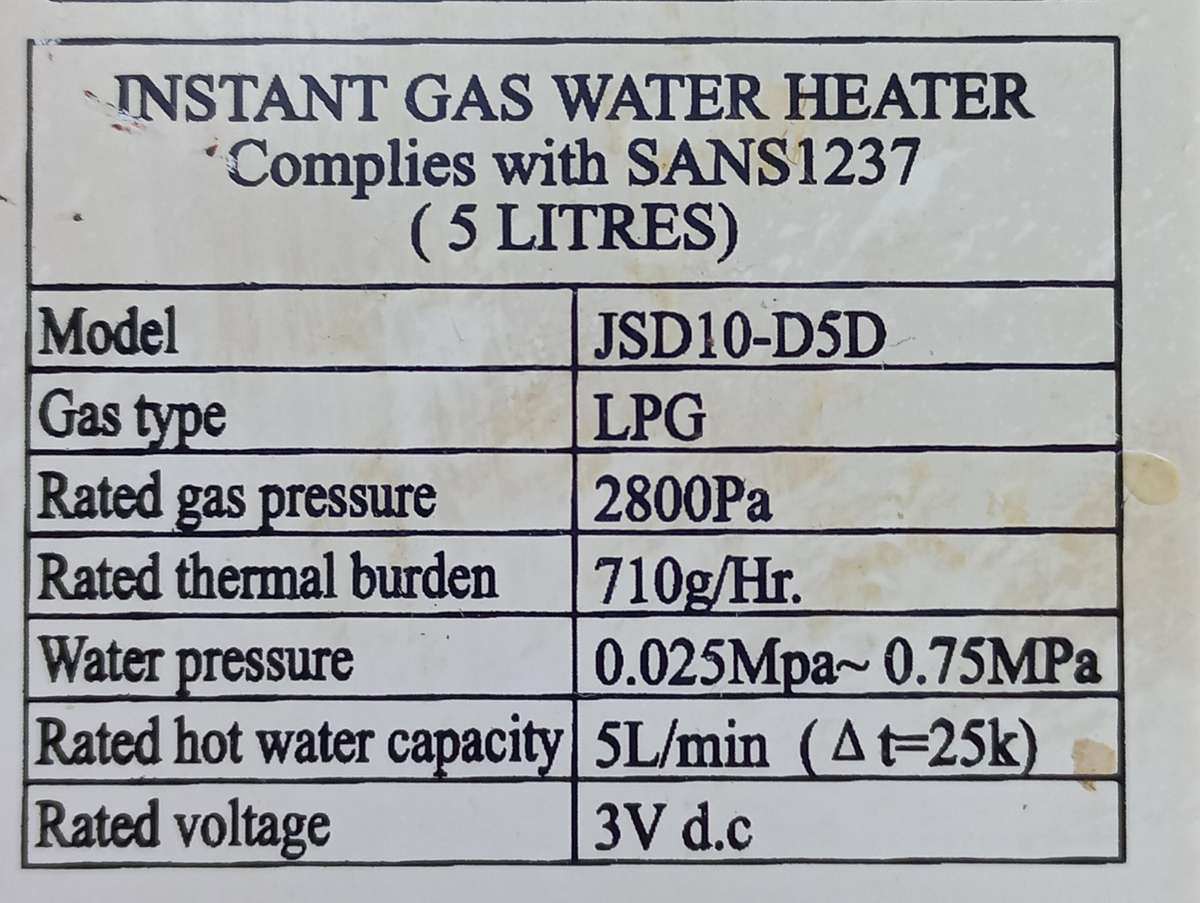 Totai 5L gas geyser - see photos & description