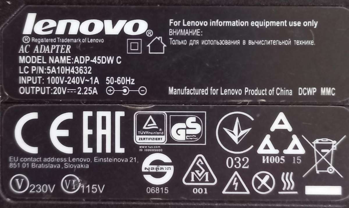 Lenovo original charger ADP-45DW C - small pin - see photos for information