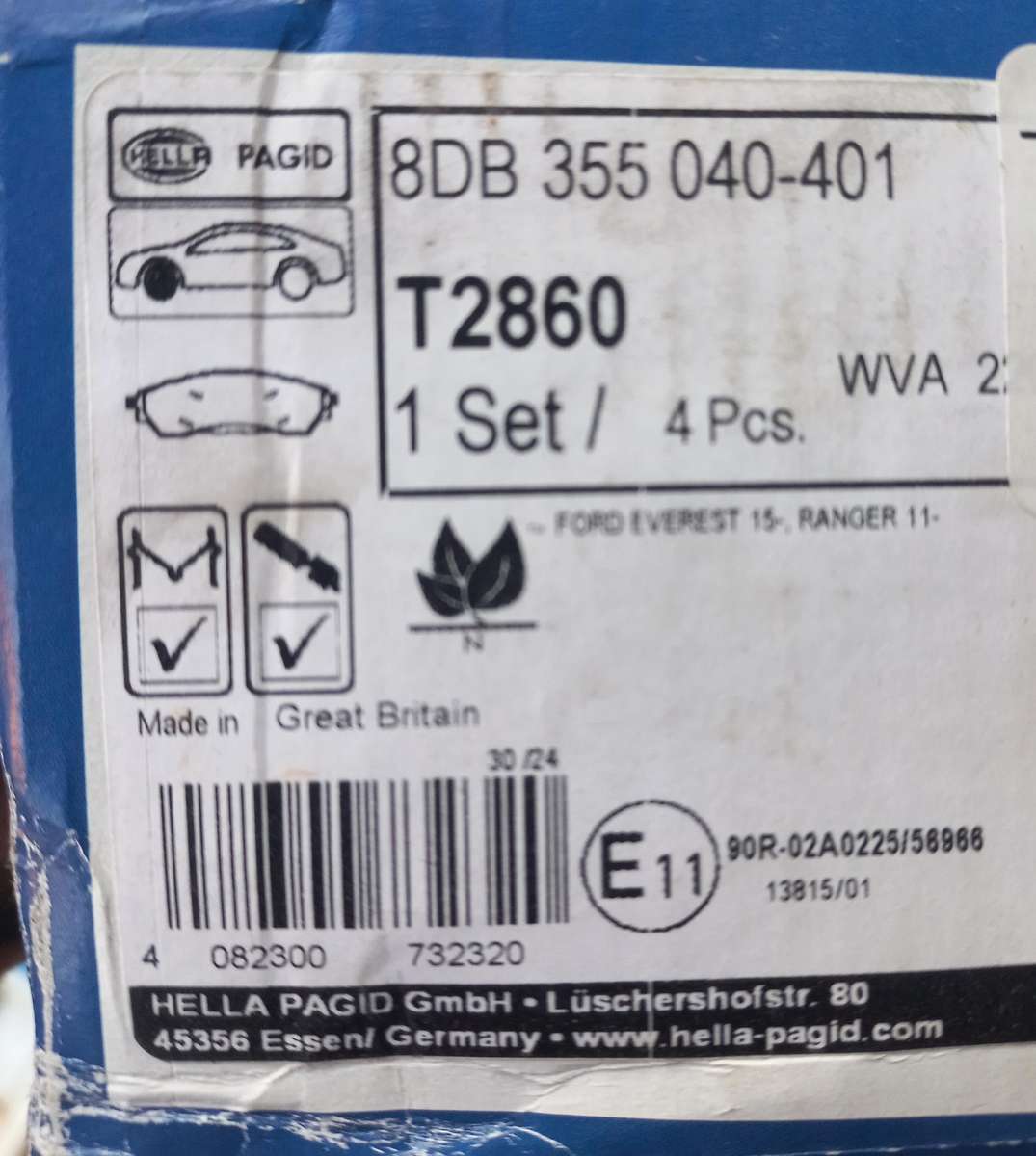 New brake pads - Front - Ford Ranger 2011 till present & Ford Everest 2015 till present (Box damaged