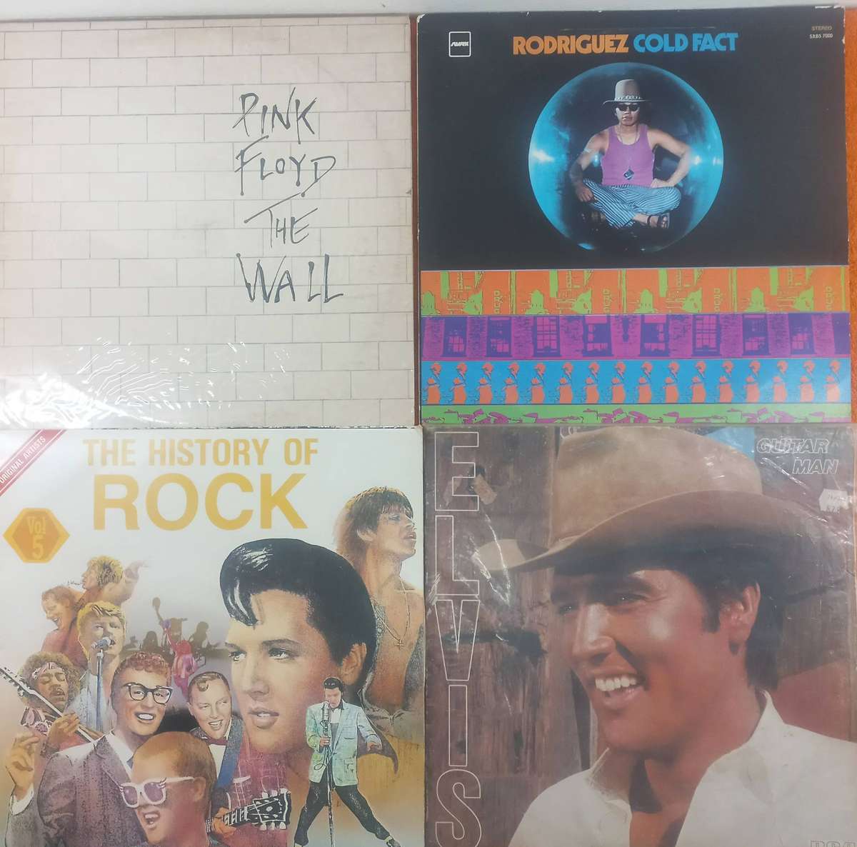 Lot of 4x Lp's - Pink Floyd-The Wall, Elvis- GuitarMan, The History of Rock & Rodriguez