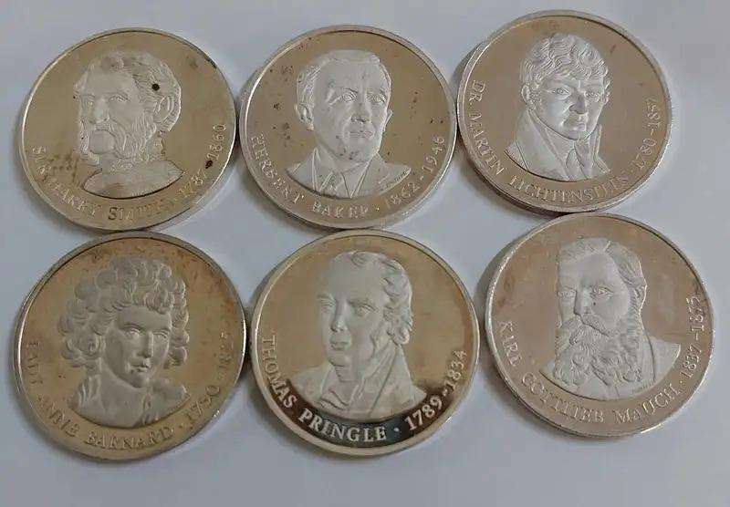 6 x 925 Sterlling Silver coins Pioneers of Southern Africa Historical Mint 1 Bidder take them all
