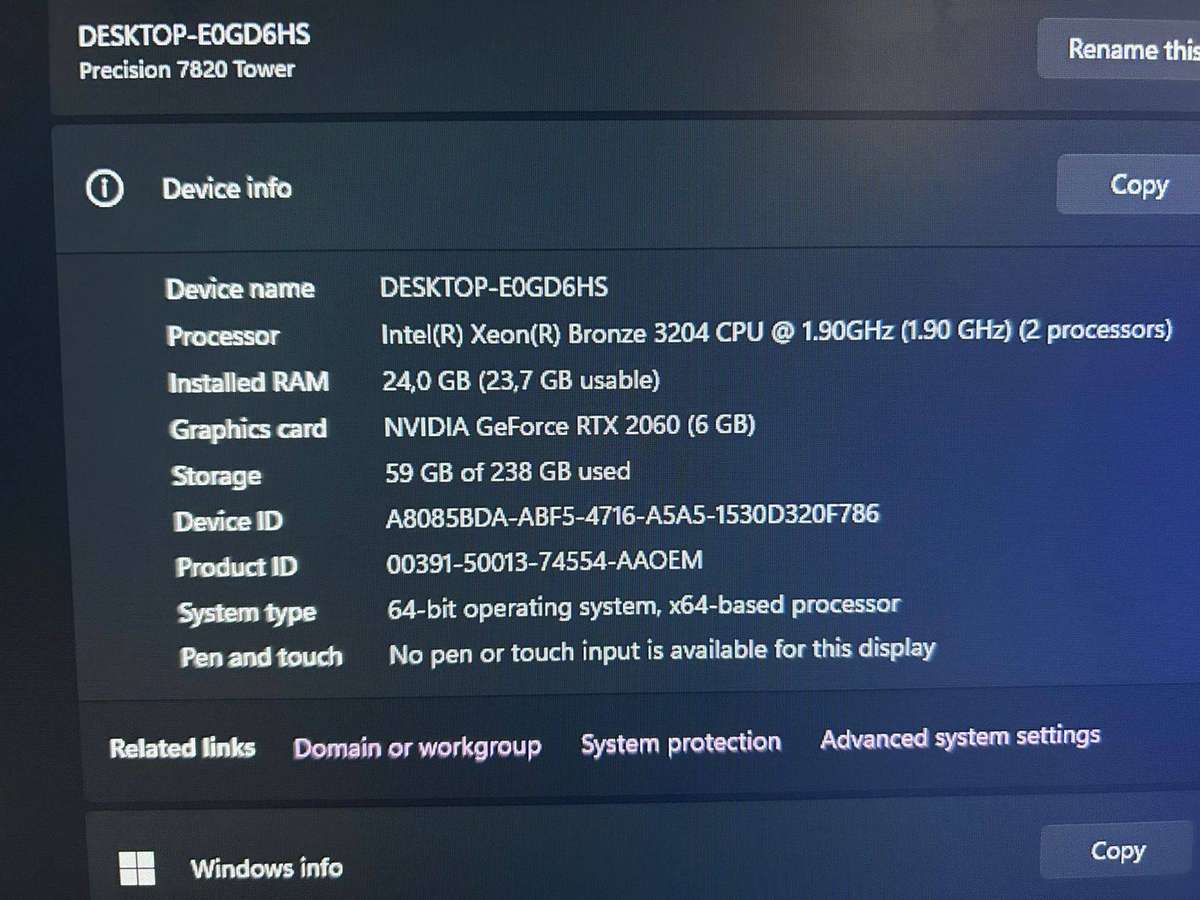 Dell Precision 7820 Tower Workstation | Intel Xeon Bronze 3204 | 24GB RAM | NVIDIA GeForce RTX 2060