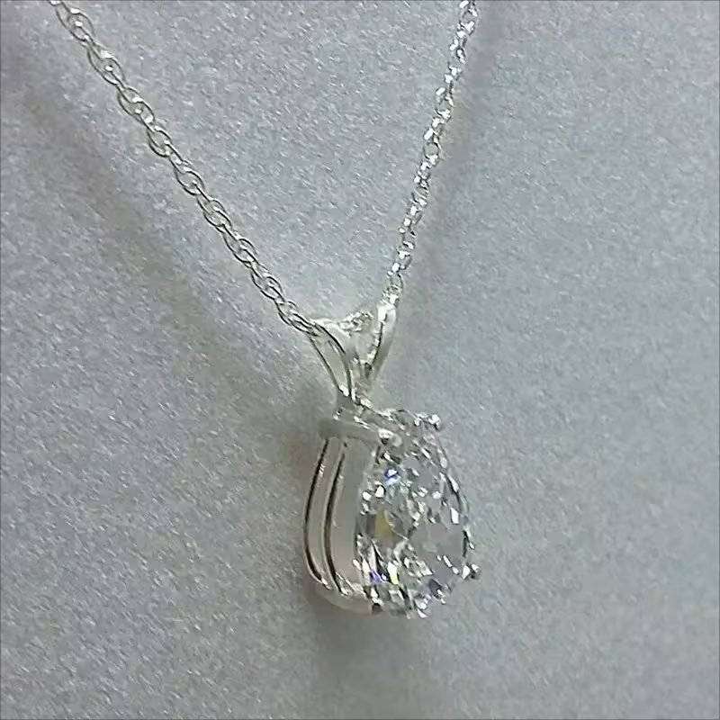 Elegant Three-Prong Teardrop Synthetic Zirconia Necklace   (WHITE)       121