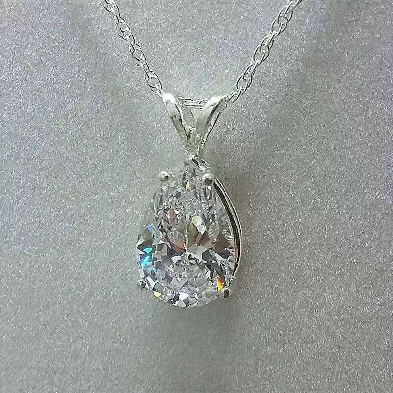 Elegant Three-Prong Teardrop Synthetic Zirconia Necklace   (WHITE)       121