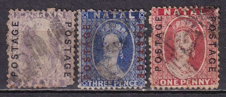Natal 1870-73 QV set (CC) , used               (SACC 65-67, CV R870)