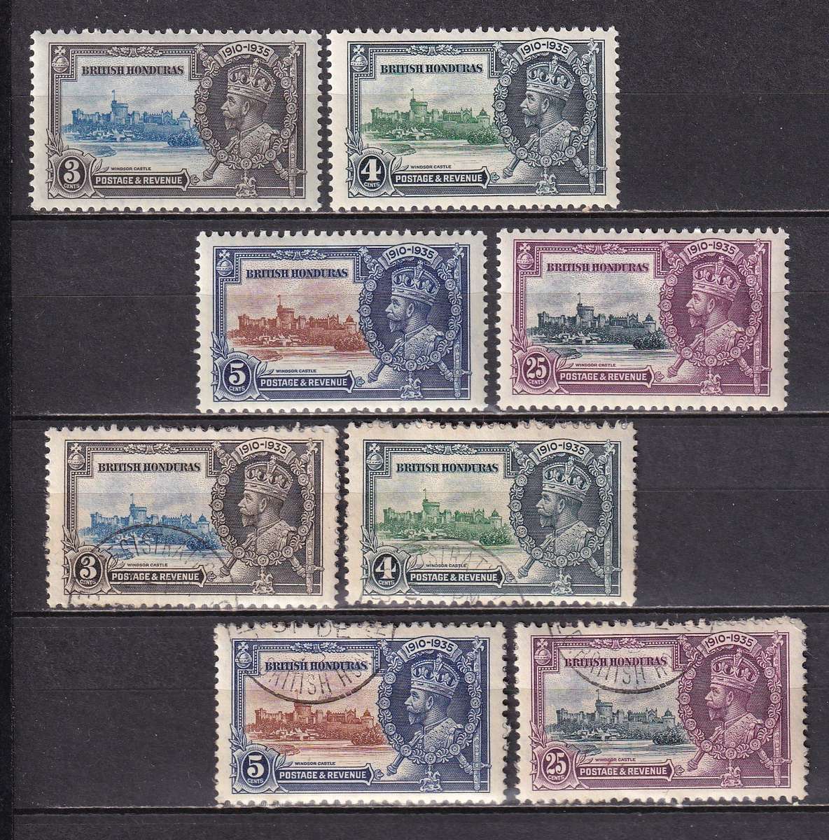 British Honduras 1935 KG V Silver Jubilee sets , M/H & used               (SG 143-146 , CV £35 )
