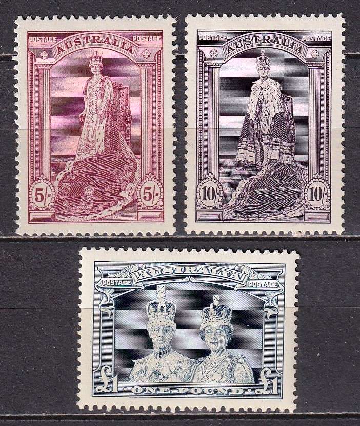 Australia 1937-49 QE & KG VI part set to £1 (top values), MLH            (SG 176-178, CV £128)
