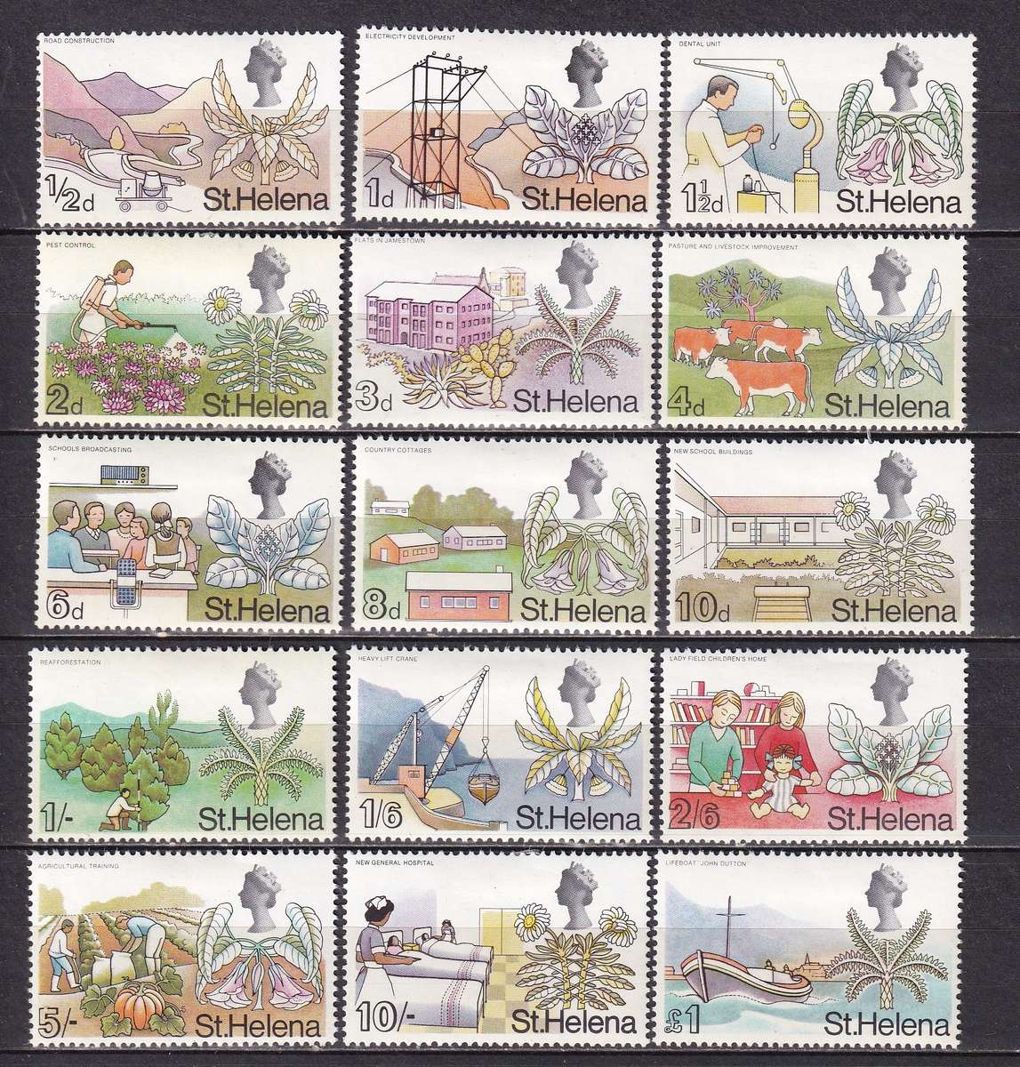 St Helena 1968 QE set, M/H              (SG 226-40, CV £15)