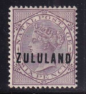 Zululand 1888-93 QV 6d mauve overprinted, M/H            (SACC 13, CV R1000)