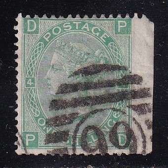 GB QV 1867-80 1s green plate 4 (W33), used                 (SG 117, CV £70)