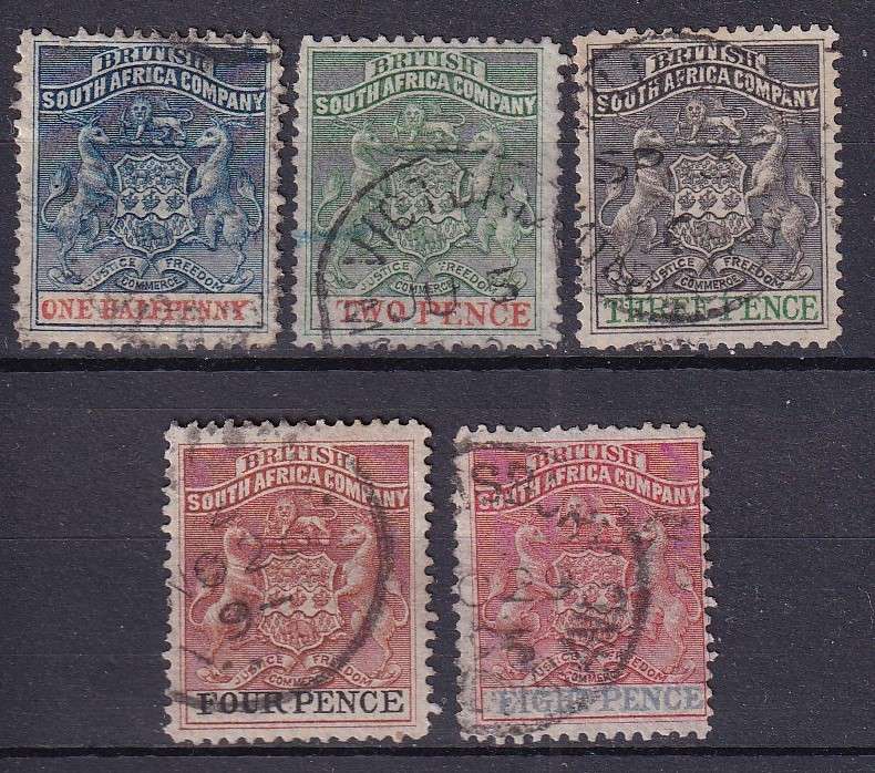 BSAC 1892/94 part Definitive set , used                  (SACC 19-23, CV R650)