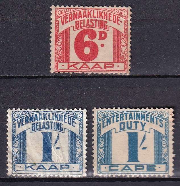Cape of Good Hope 1950 6d & 1s Entertainments revenue stamps    (crease, BF 14,17)