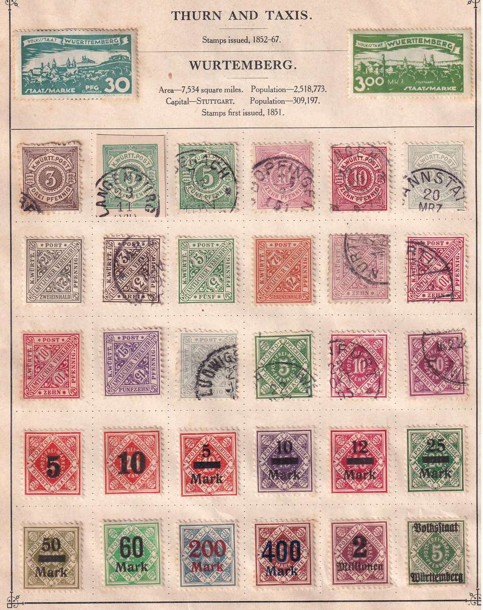 Germany Wurttemberg part sets, used           (2 X SCANS, stamp adherence to paper)