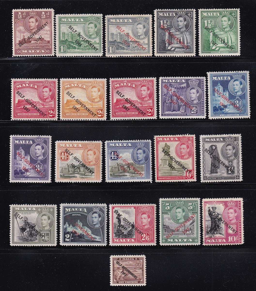 Malta 1948-53 KG VI SELF GOVERNMENT part set, M/H              (10s used, SG 235> , CV £70)