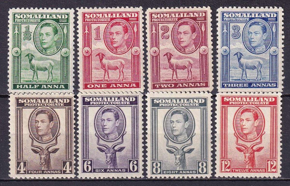 Somaliland Protectorate 1938 KG VI part set, M/H           (SG 93-100, CV £75)