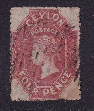 Ceylon 1861-64 QV 4d red rose (STAR), used                 (SG 30, CV £130)
