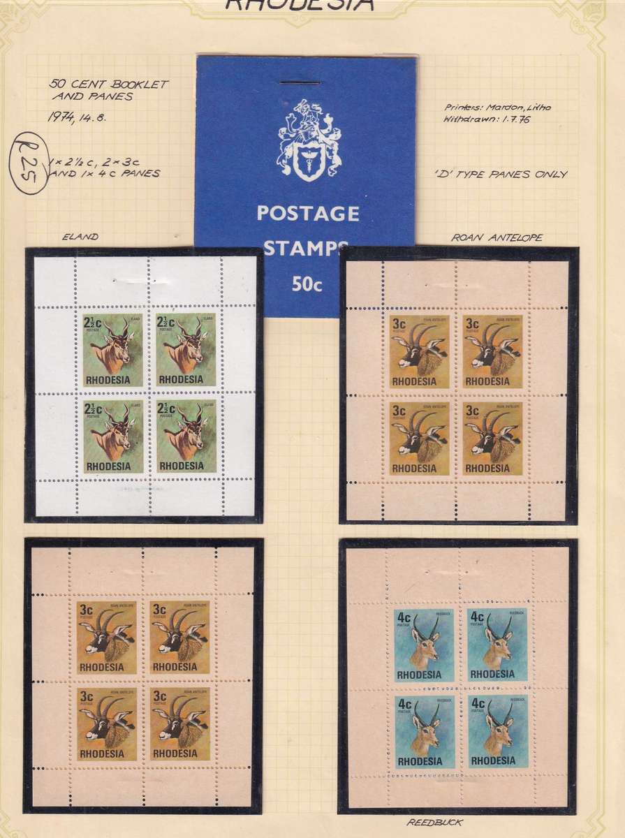 Rhodesia 1974-76 Definitive control blocks & 50c booklet , MNH