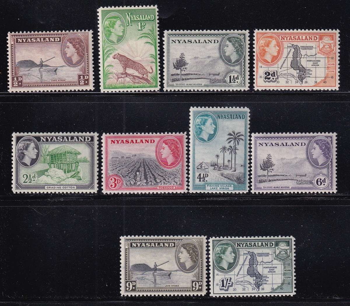 Nyasaland 1953-54 QE part set to 1s, MLH         (SG 173-182)
