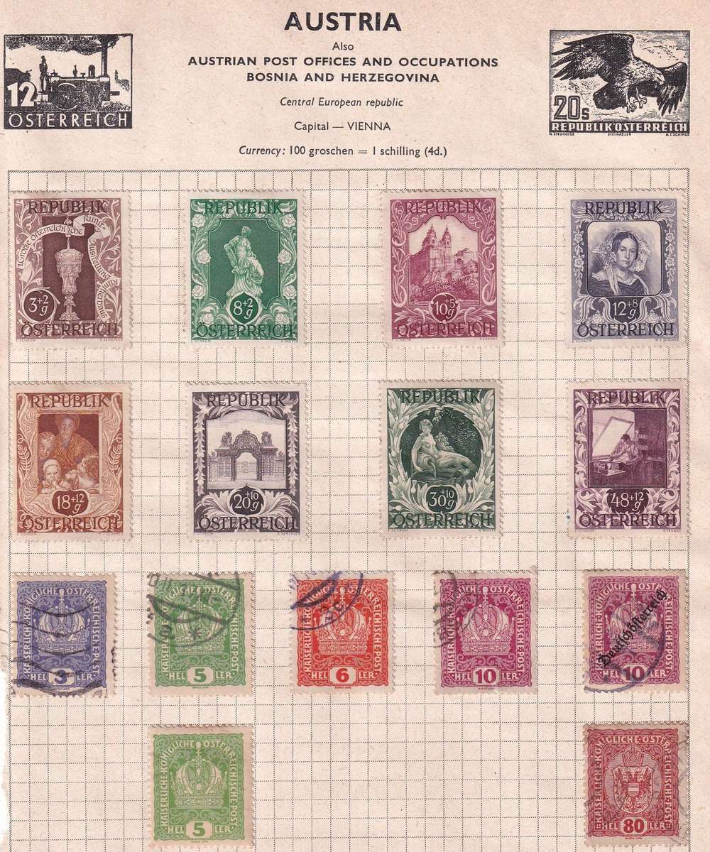 Austria sets & part sets , M/H & used       ( 5 x SCANS, some stamp adherence to pages)