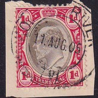 Transvaal 1905 KOMATIE RIVER postmark on piece, (Putzel Very Rare 1905-08 2de Office)