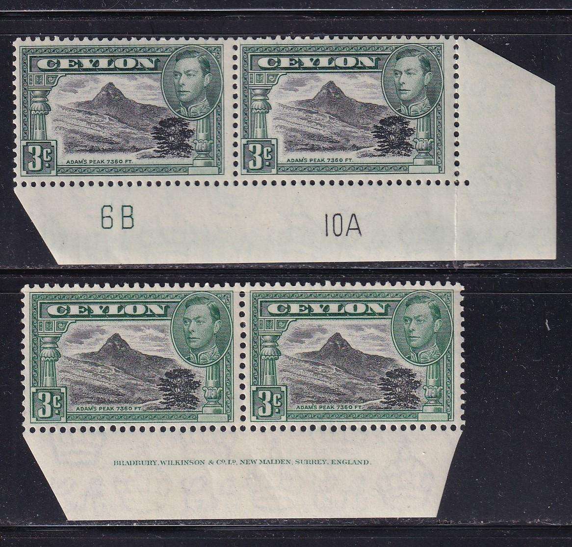 Ceylon 1938-49 KG VI 3c Imprint pairs, MNH                (SG 387>)