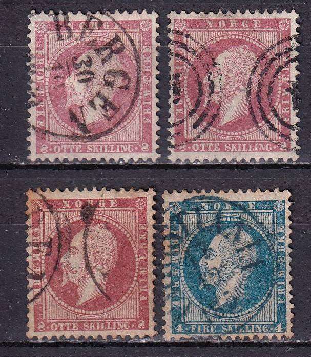 Norway 1856 King Oscar I 4s & 8s , used                   (SG 7,11, CV £100+)