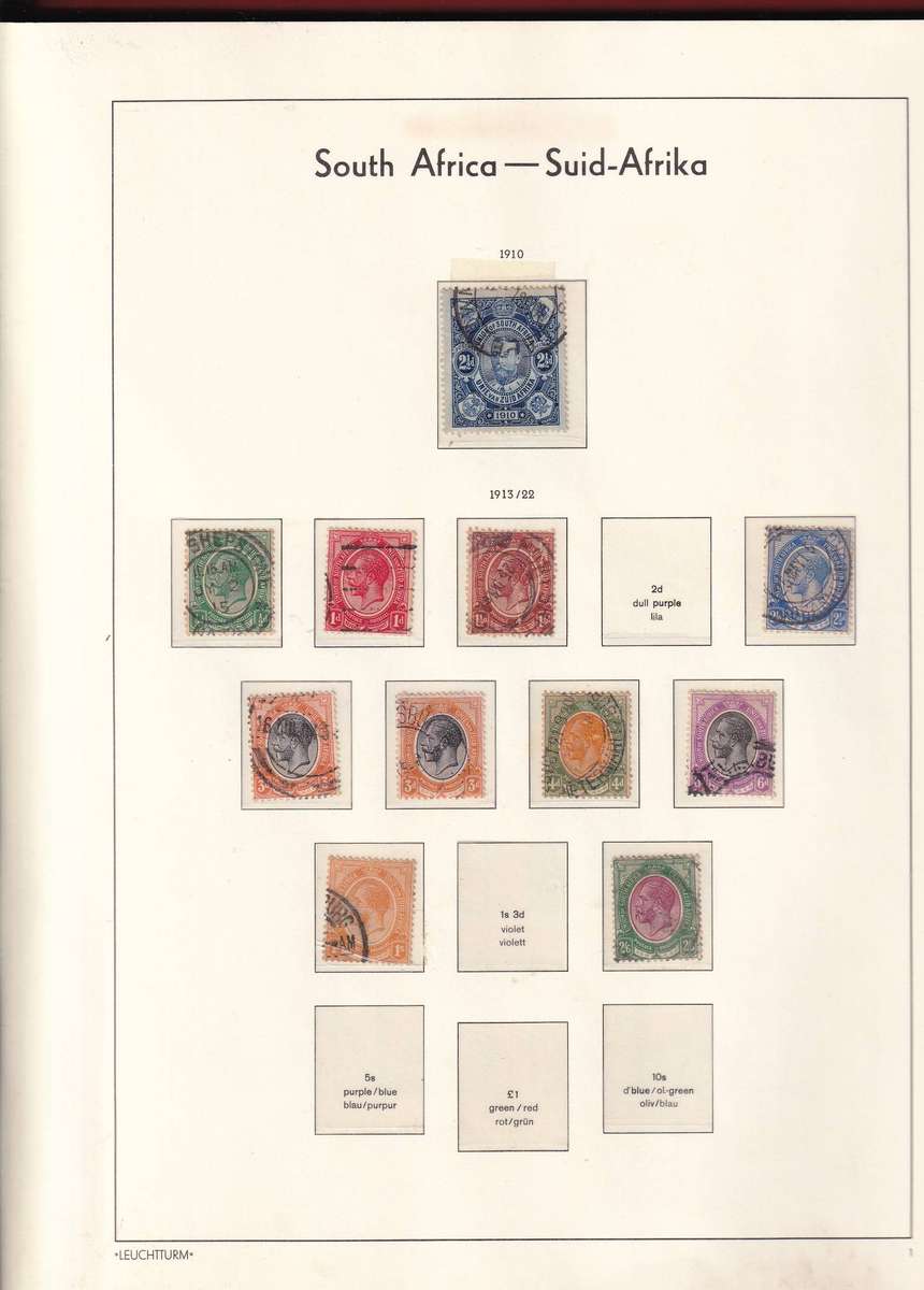 Lighthouse red pre printed stamp album Union of South Africa 1913-1961 with use and mint stamps