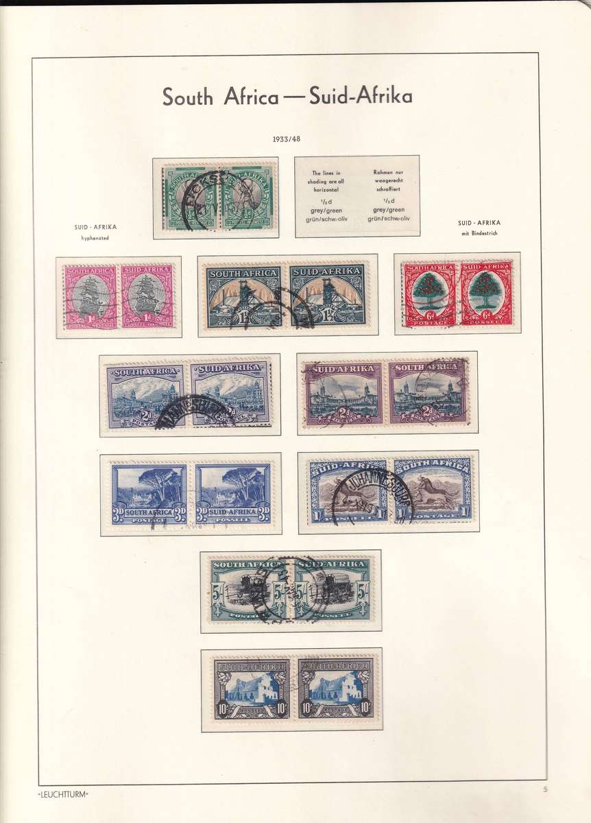 Lighthouse red pre printed stamp album Union of South Africa 1913-1961 with use and mint stamps