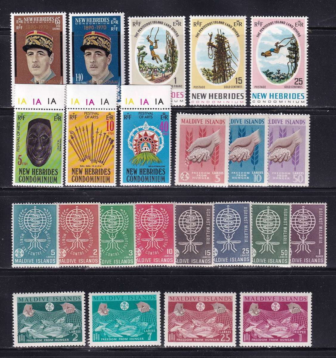 Maldives & New Hebrides part sets, MNH & M/H          (2 X SCANS)