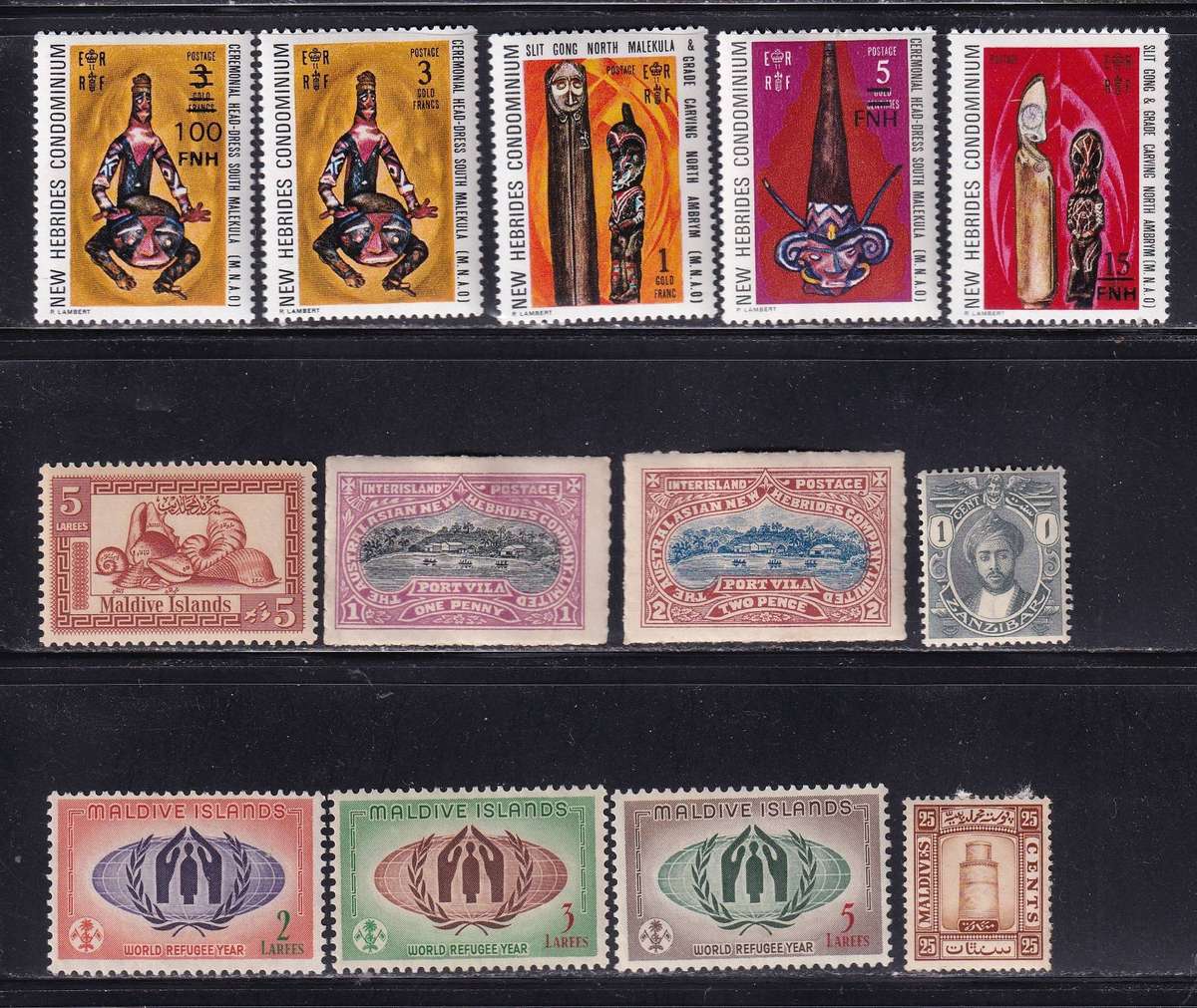 Maldives & New Hebrides part sets, MNH & M/H          (2 X SCANS)