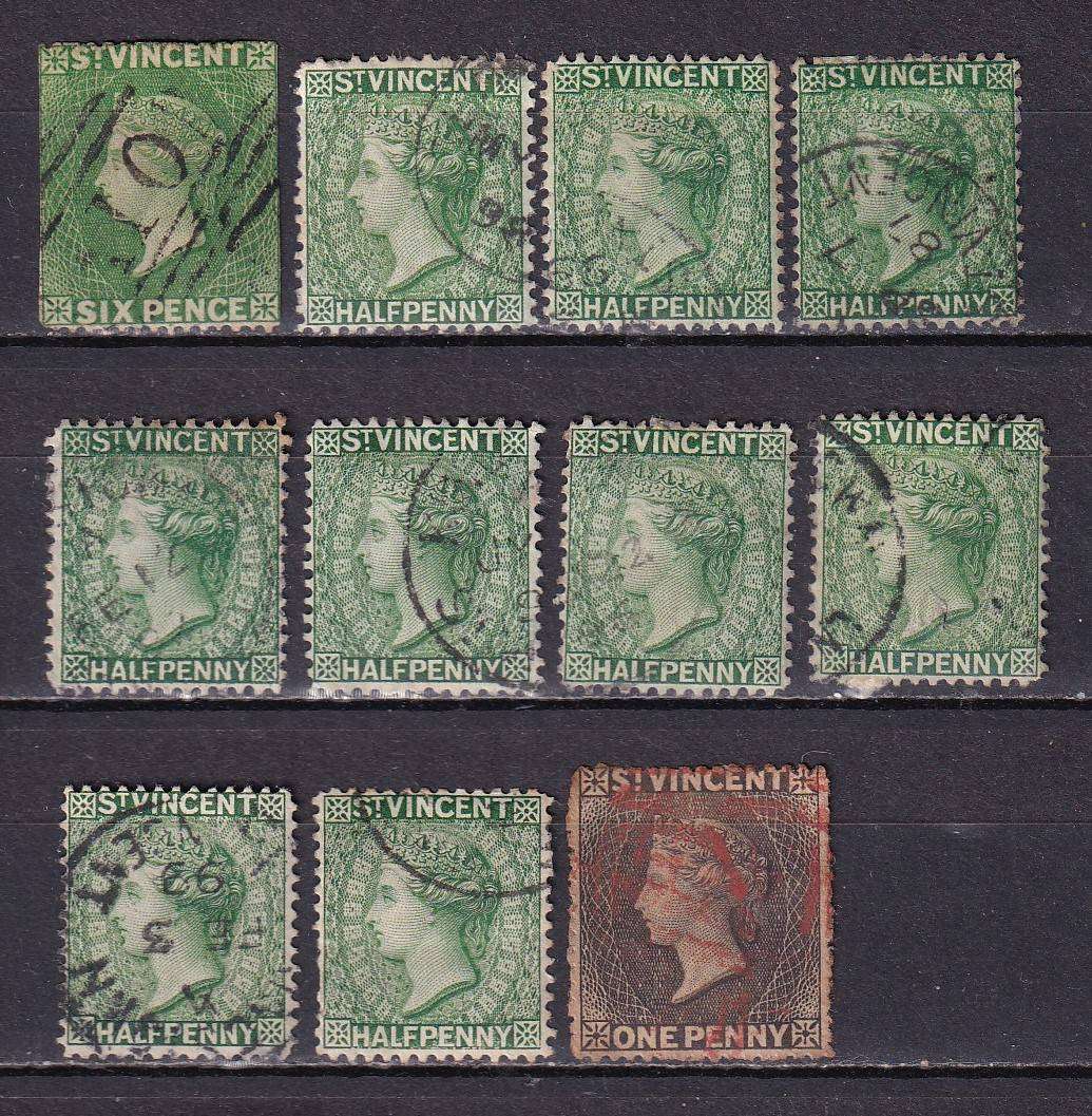 St Vincent 1883>> QV 1/2 d postmark lot , used