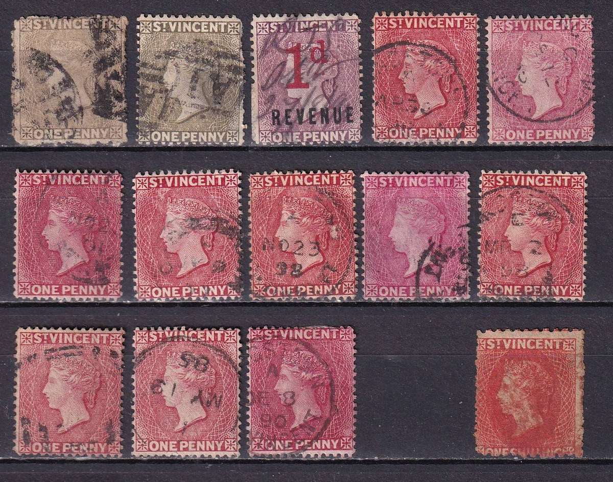St Vincent 1883>> QV 1d postmark lot , used