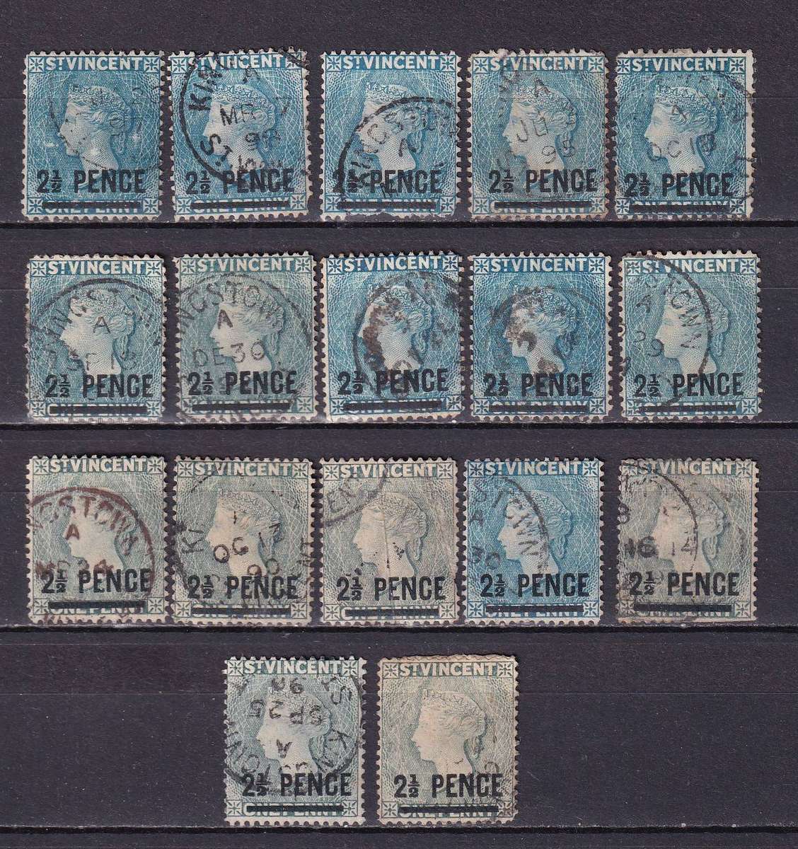 St Vincent 1883>> QV 2 1/2d postmark lot , used