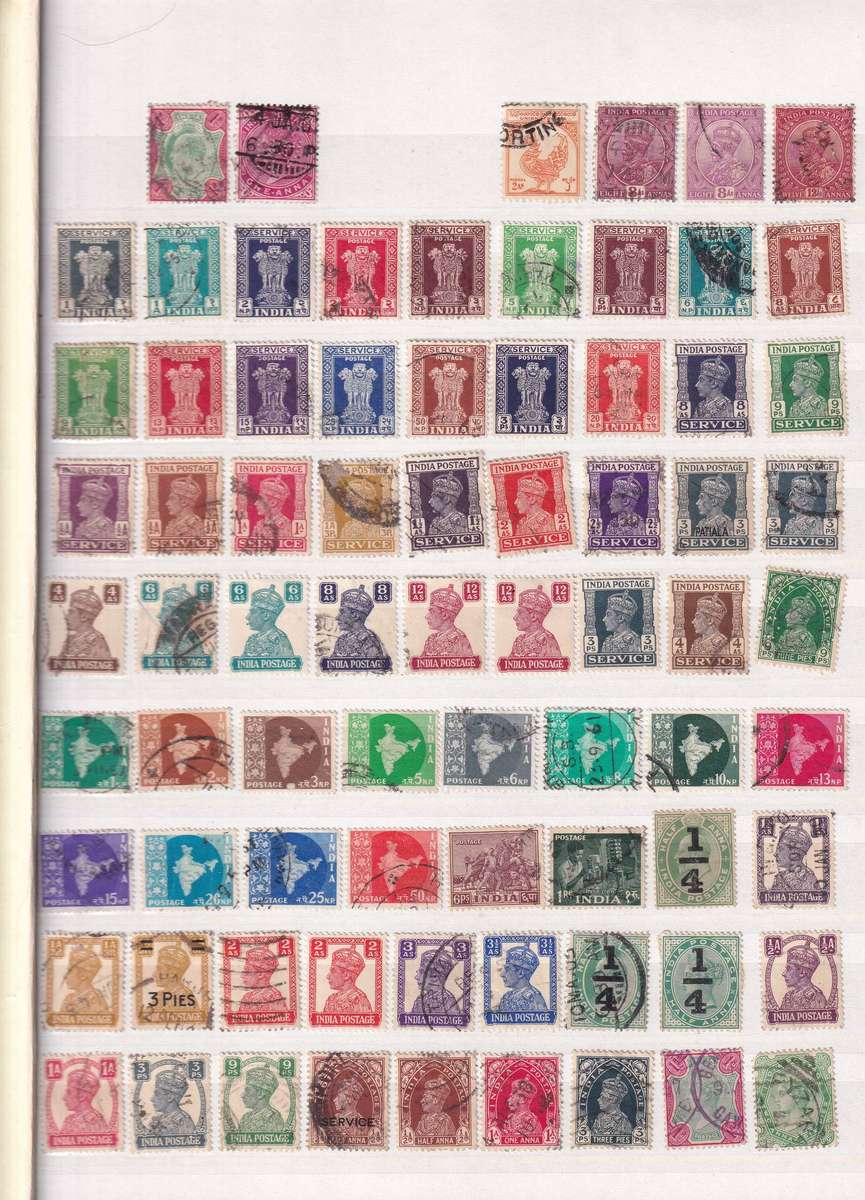 Red 15 page album with India stamps , M/H & used          ( good used condition with faults)