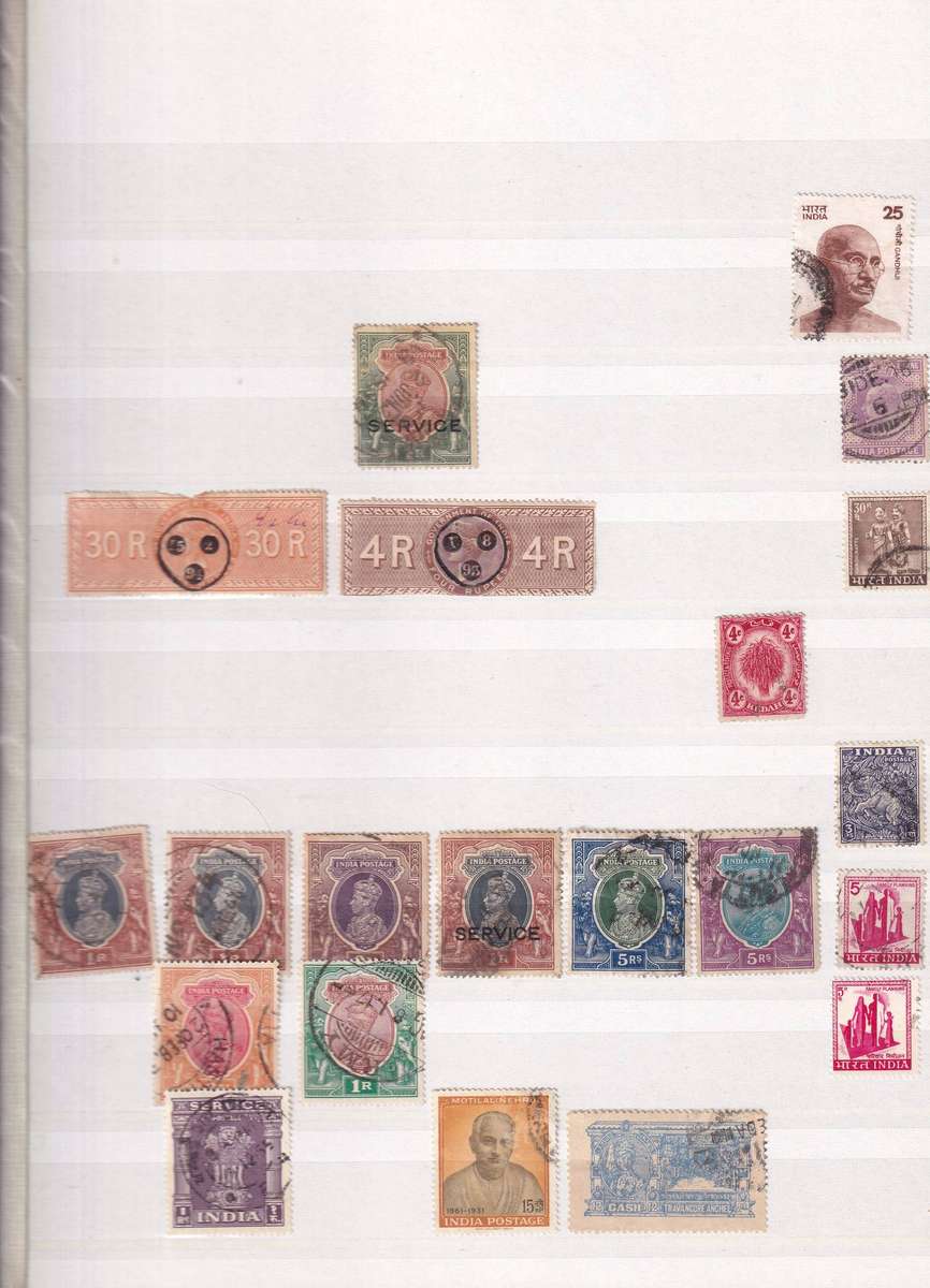 Red 15 page album with India stamps , M/H & used          ( good used condition with faults)