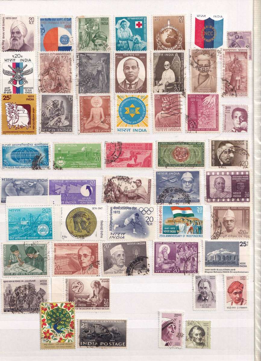 Red 15 page album with India stamps , M/H & used          ( good used condition with faults)