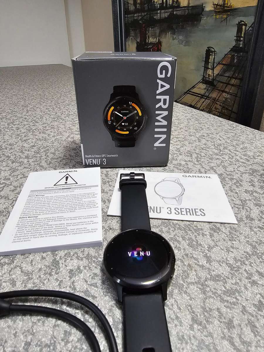 Garmin Venu 3 GPS Smart Watch 45mm Slate Stainless Steel Bezel with Black Case and Silicone Band