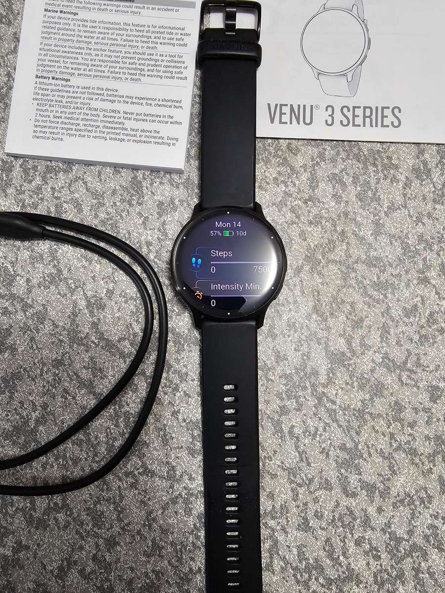 Garmin Venu 3 GPS Smart Watch 45mm Slate Stainless Steel Bezel with Black Case and Silicone Band