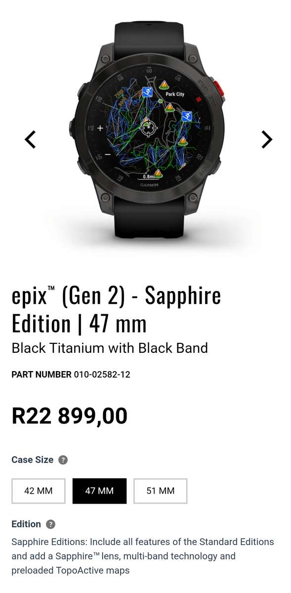 Garmin Epix Gen 2 GPS Smart Watch (47mm) Sapphire Edition
