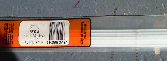 PLASTRUCT - 10 X 3/32" I BEAM, IN PKT, L-250mm