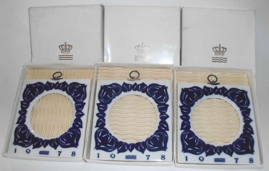 DANISH PORCELAIN PICTURE FRAMES  with backing mounts and glass  , set of 3
